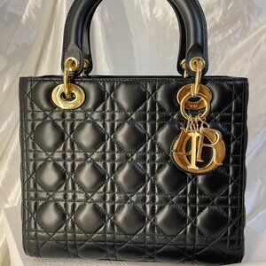 Medium Lady Dior in Black with Gold Hardware